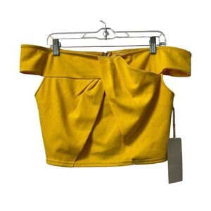 Alythea Yellow Cropped Women Bohemian Cotton Blend Top Size Large Party Sexy NWT